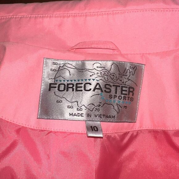 Rain Coat Pink Nylon Lightweight Button Front Pockets Collared Sz 10 Forecaster - Picture 5 of 8